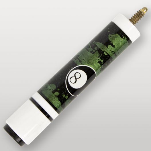 Détail du talon de la queue de billard 4 parties verte, finition brillante avec logo 8.