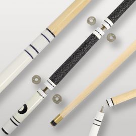 Image de couverture de la queue de billard 4 parties blanche, modèle design et démontable.