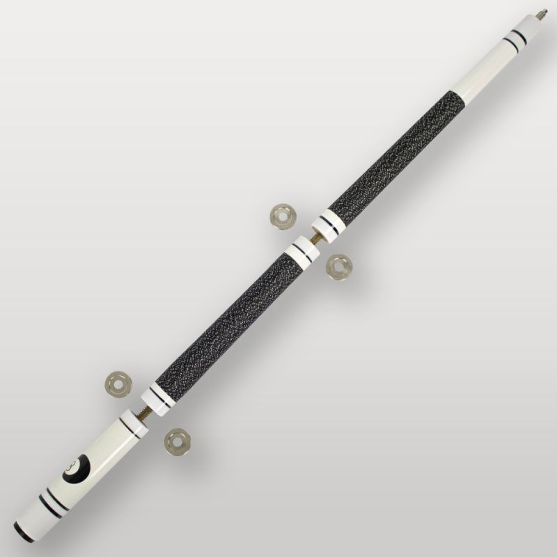 Fût complet de la queue de billard 4 parties blanche, design noir et blanche avec bagues décoratives.