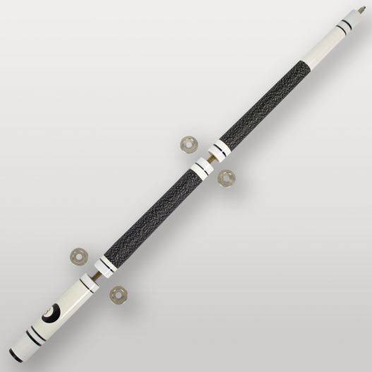 Fût complet de la queue de billard 4 parties blanche, design noir et blanche avec bagues décoratives.