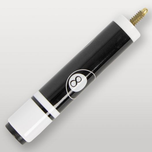 Détail du talon de la queue de billard 4 parties noir, finition brillante avec logo 8.