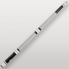 Gros plan sur le talon et les bagues blanches de la queue de billard 4 parties noir.