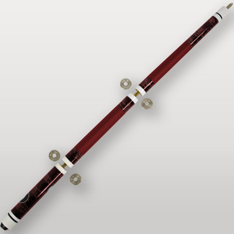 Fût complet de la queue de billard 4 parties rouge, design noir et rouge avec bagues décoratives.