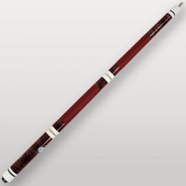 Gros plan sur le talon et les bagues blanches de la queue de billard 4 parties rouge.