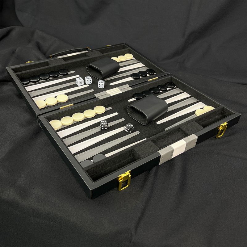 Backgammon en cuir noir