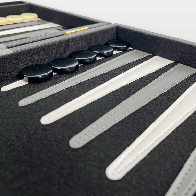 Backgammon en cuir – Jeu élégant en mallette noire et grise
