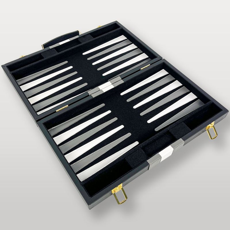 Backgammon en cuir – Jeu élégant en mallette noire et grise