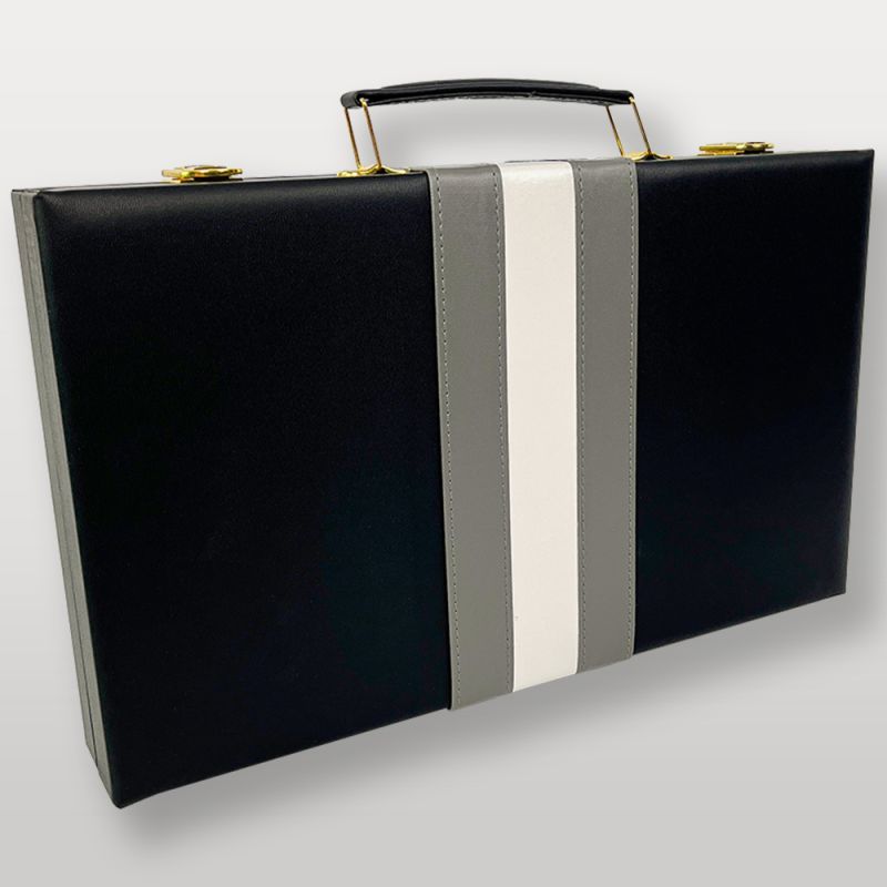 Backgammon en cuir – Jeu élégant en mallette noire et grise