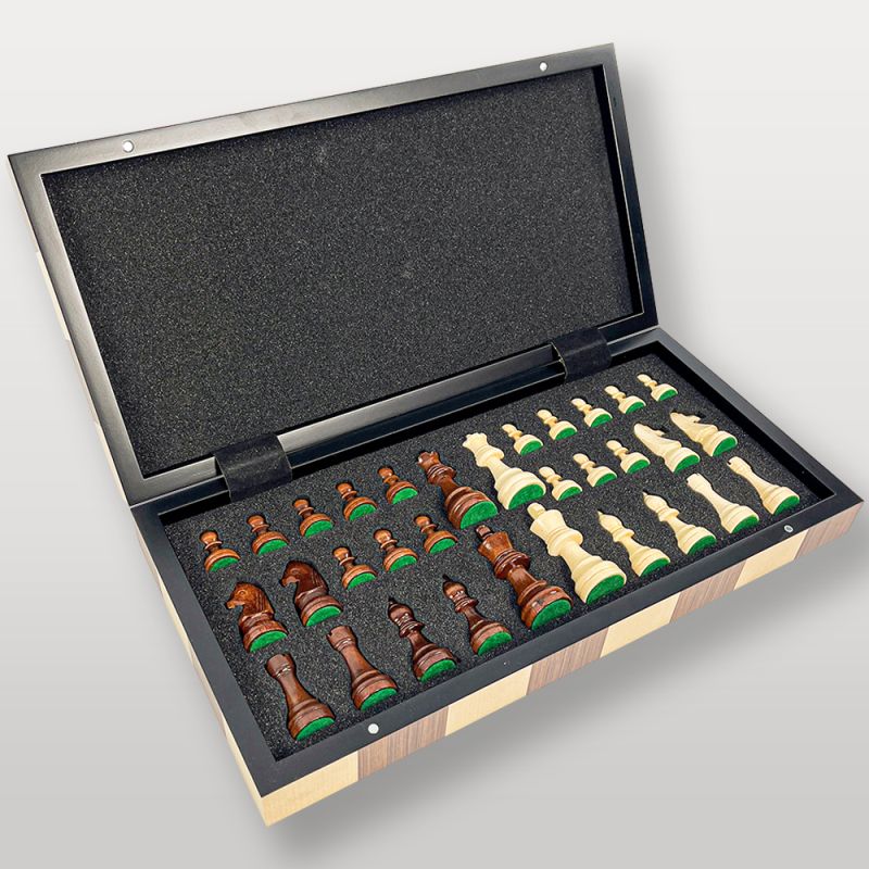Jeu d’échecs en bois marqueté – Coffret élégant et durable