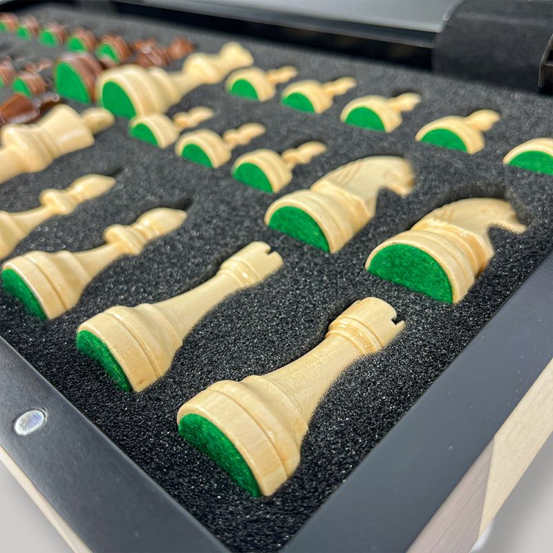 Jeu d’échecs en bois marqueté – Coffret élégant et durable