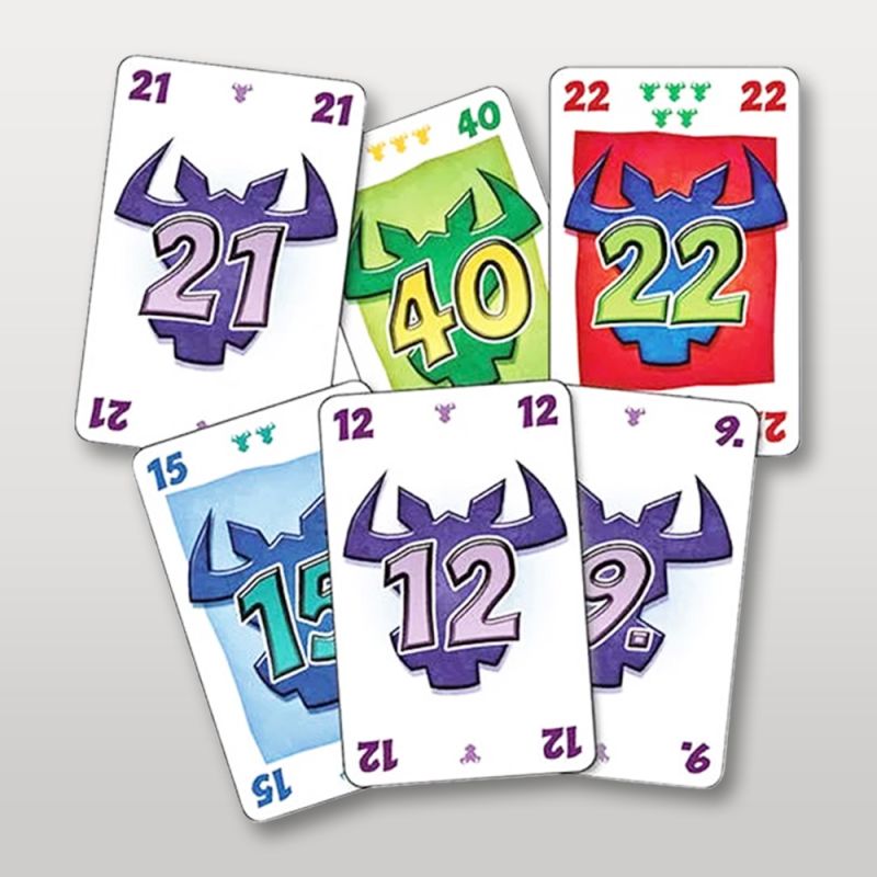 Cartes du jeu 6 qui prend ! étalées, affichant des chiffres colorés avec des symboles de taureau