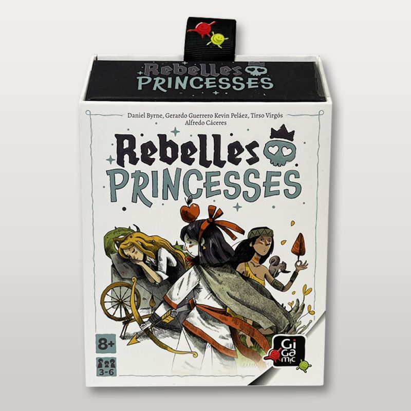 Boîte du jeu Rebelles Princesses édité par Gigamic, illustrée avec trois princesses aux allures rebelles.