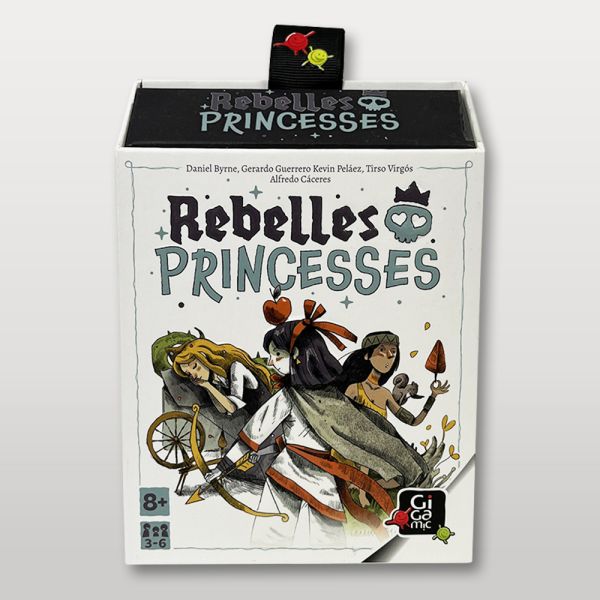 Boîte du jeu Rebelles Princesses édité par Gigamic, illustrée avec trois princesses aux allures rebelles.