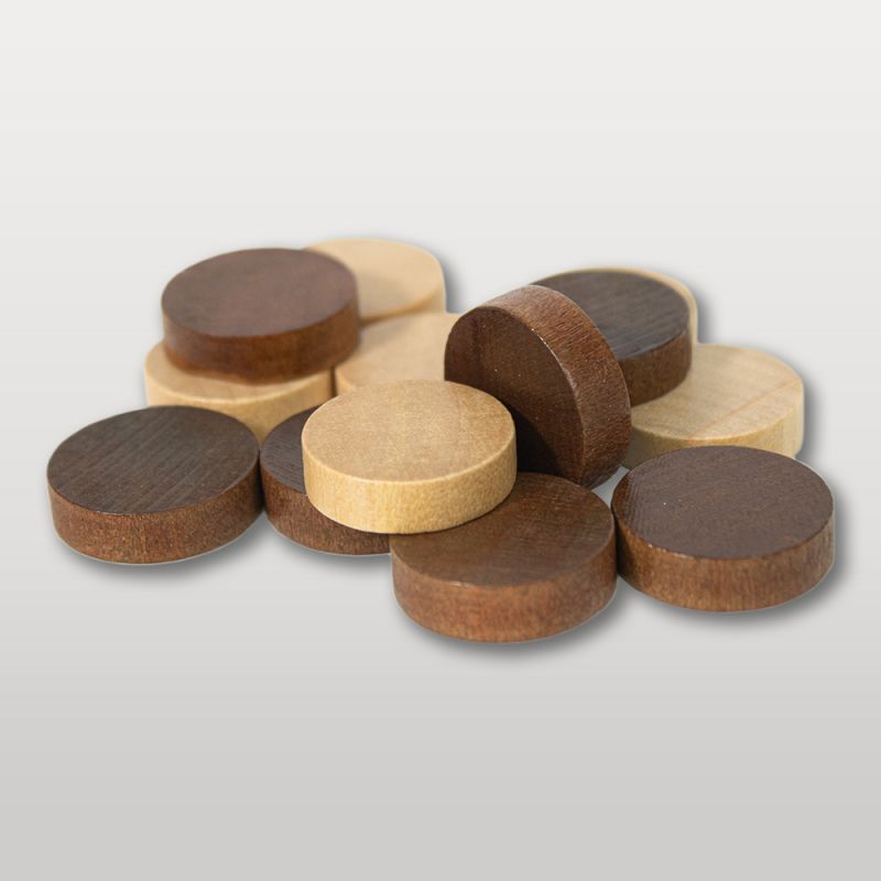 Pions jeu du moulin en bois clair et foncé