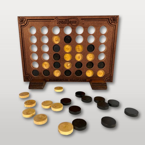 Puissance 4 en bois artisanal avec pions
