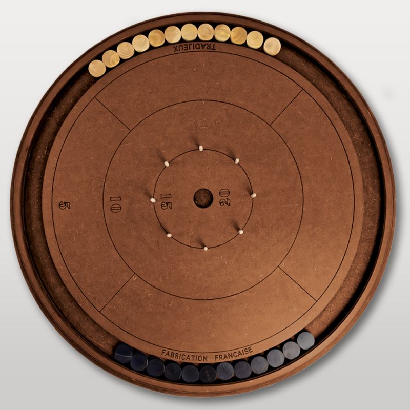plateau de crokinole avec pions