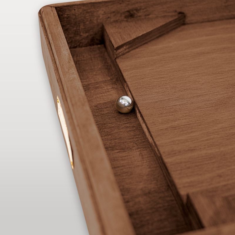 Bille acier sur plateau en bois