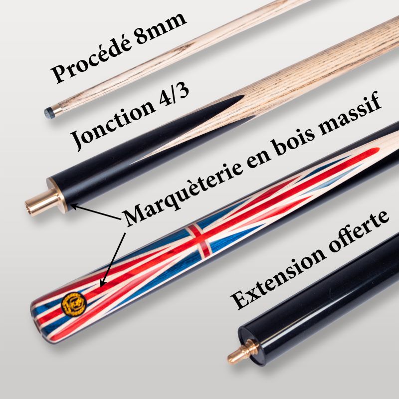 Queue de billard anglais avec drapeau anglais | Snooker et Black-ball