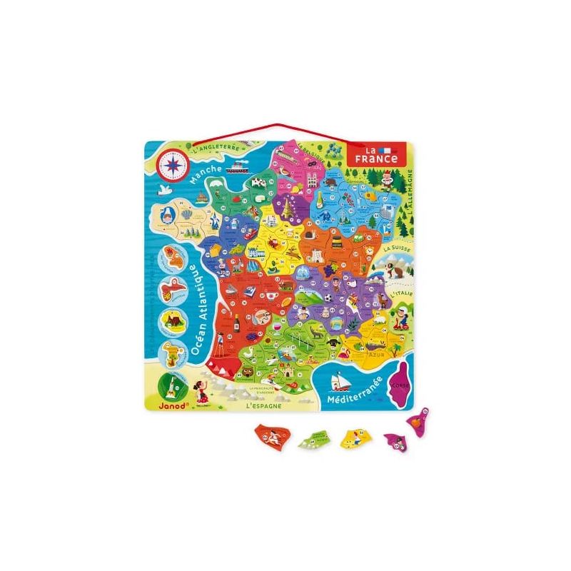 Puzzle carte de France enfant - magnétique en bois