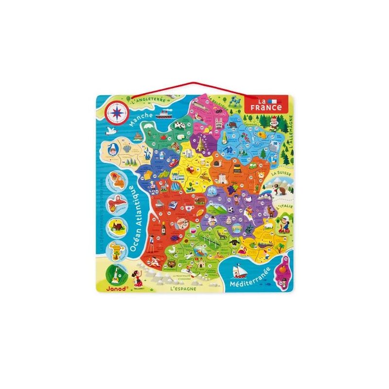 Puzzle carte de France enfant - magnétique en bois