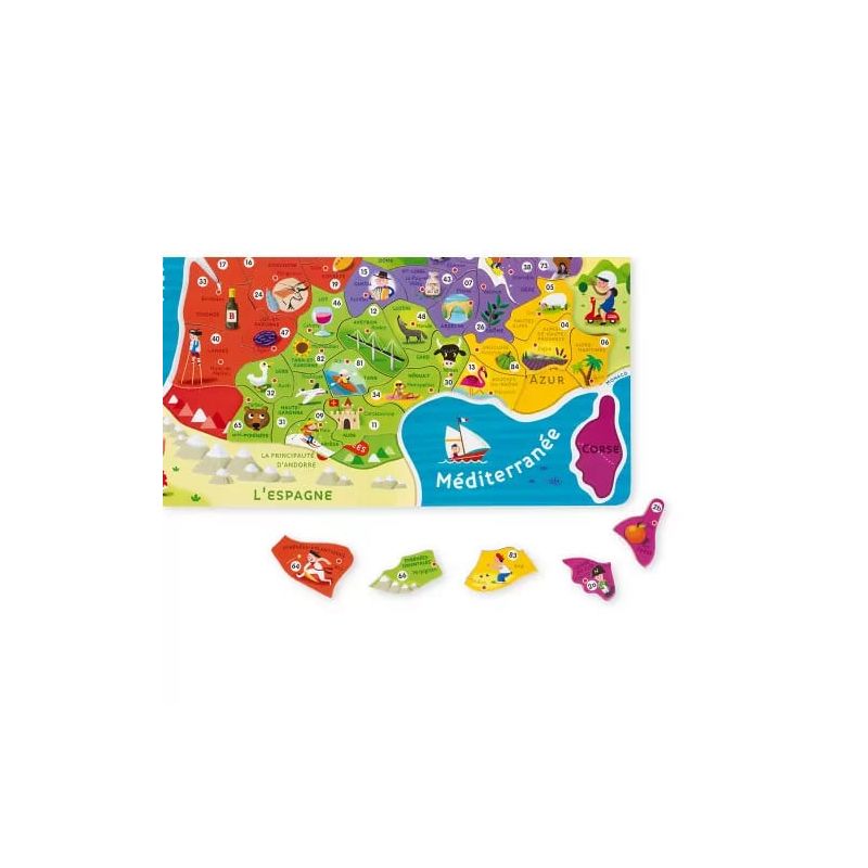Puzzle carte de France enfant - magnétique en bois