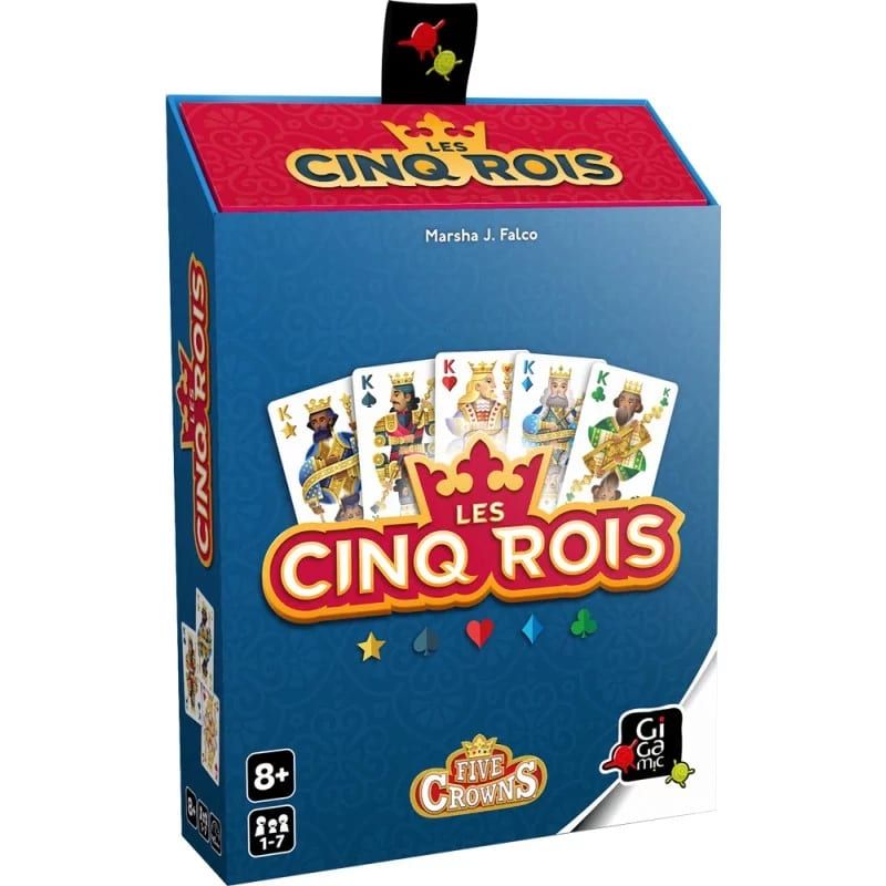 Boîte du jeu Les Cinq Rois vue de trois quarts, ruban de fermeture et tranche visibles