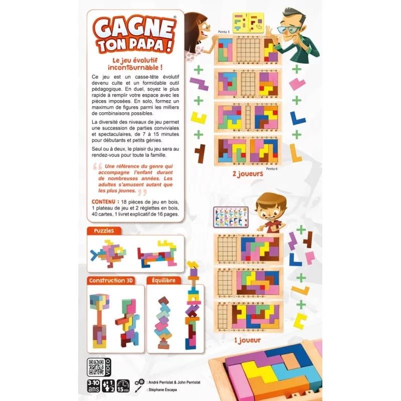 Verso de la boîte montrant les schémas des différentes configurations de jeu à un ou deux joueurs.