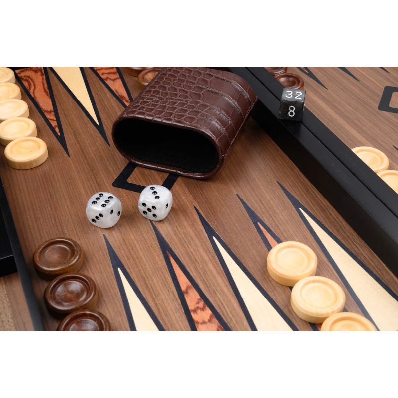 Backgammon en bois — tablier marqueterie, effet croco