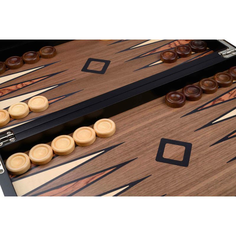Backgammon en bois — tablier marqueterie, effet croco