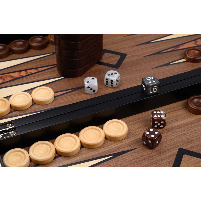 Backgammon en bois — tablier marqueterie, effet croco