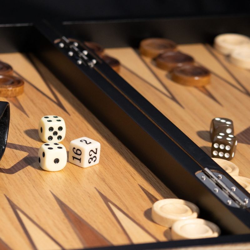 Coffret échecs dames et backgammon en marqueterie