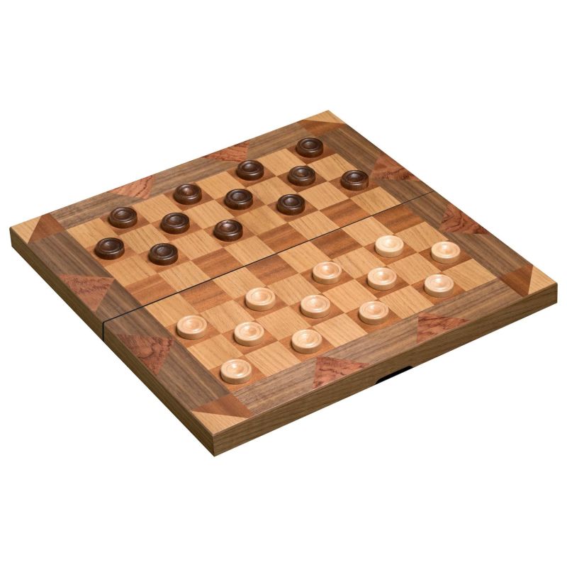 Damier ouvert avec pions clairs et foncés disposés en formation de jeu de dames