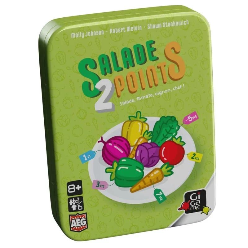 Boîte métallique du jeu avec illustration de légumes colorés et valeurs de points