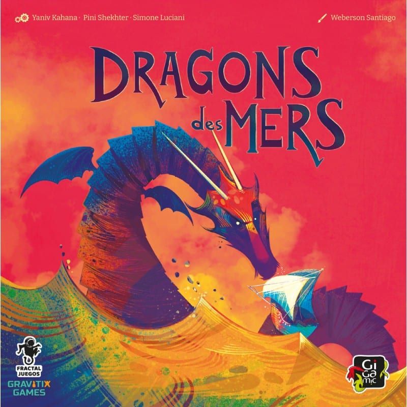 Gros plan sur l'illustration du dragon face au voilier, imprimée sur la boîte.