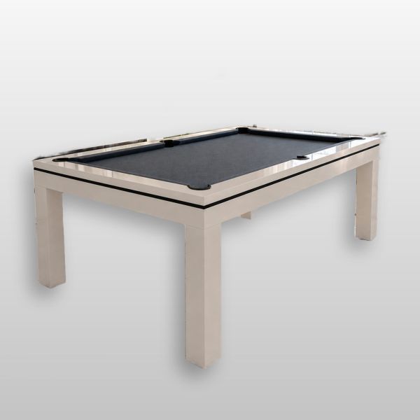 Billard blanc convertible Novea, blanc brillant et tapis gris