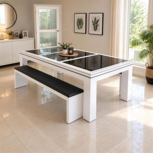 Billard blanc convertible en table Novea, blanc brillant-1