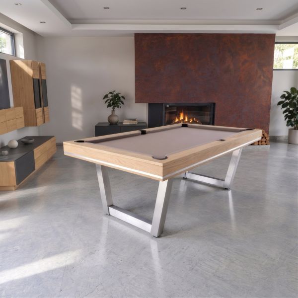 Billard table convertible Harmony V, piétement en V inox et bois massif-3