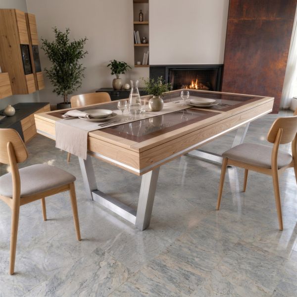 Billard table convertible Harmony V, piétement en V inox et bois massif-4