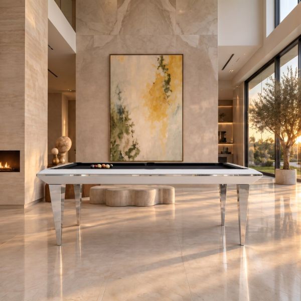 Billard table design Quartz, cadre biseauté et pieds chromés-1