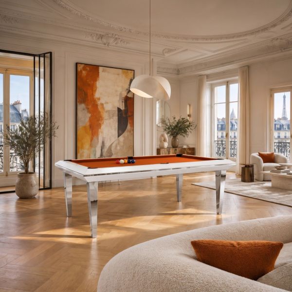 Billard table design Quartz, cadre biseauté et pieds chromés-4