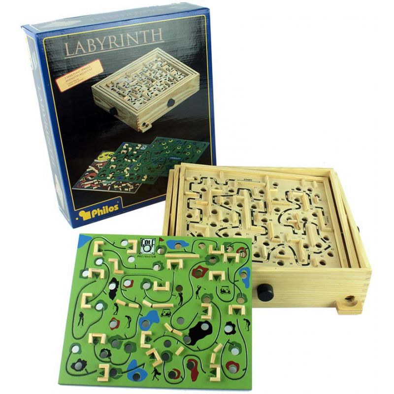 16 x 16 cm TANSTAN 1 jeu de labyrinthe en bois jouet éducatif pour adultes garçons et filles avec deux billes en acier