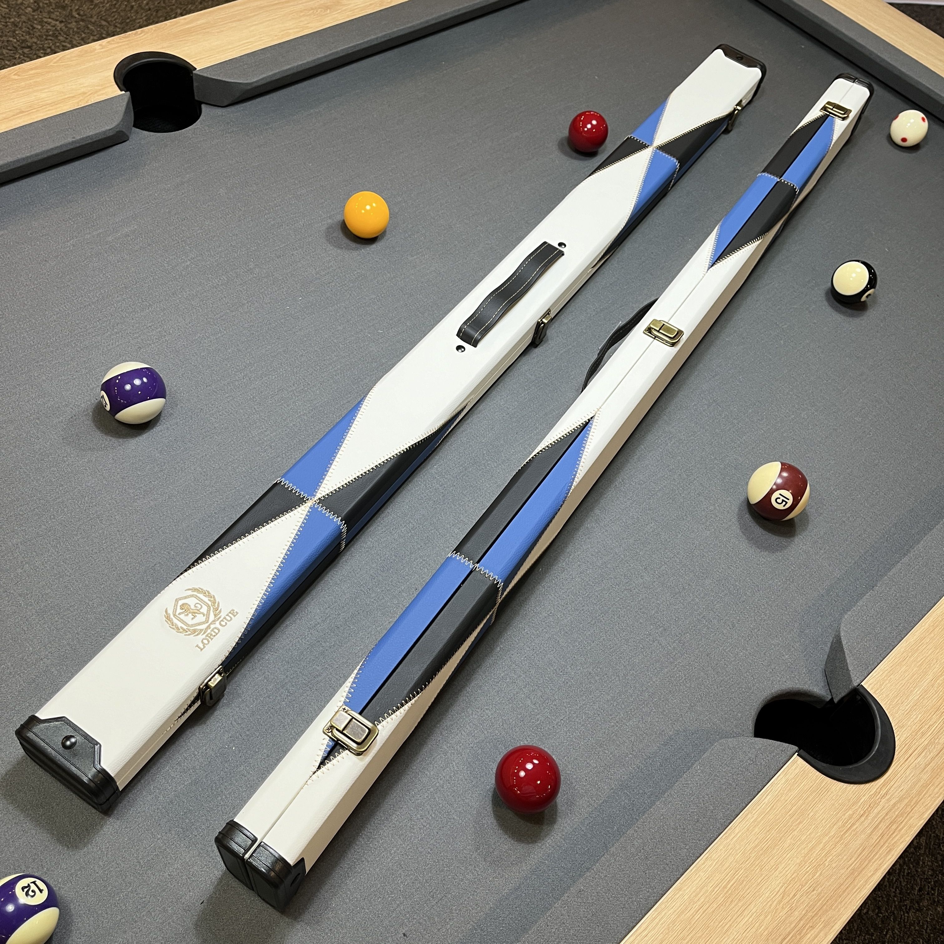 Boîte de rangement en cuir PU pour queue de billard avec poche externe