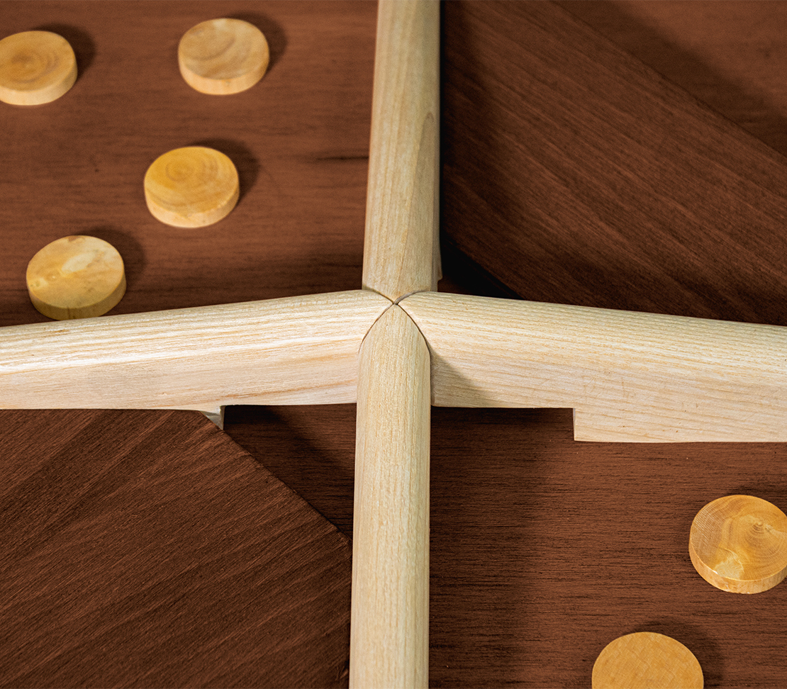 Détail des palets en bois de la planche à rebond