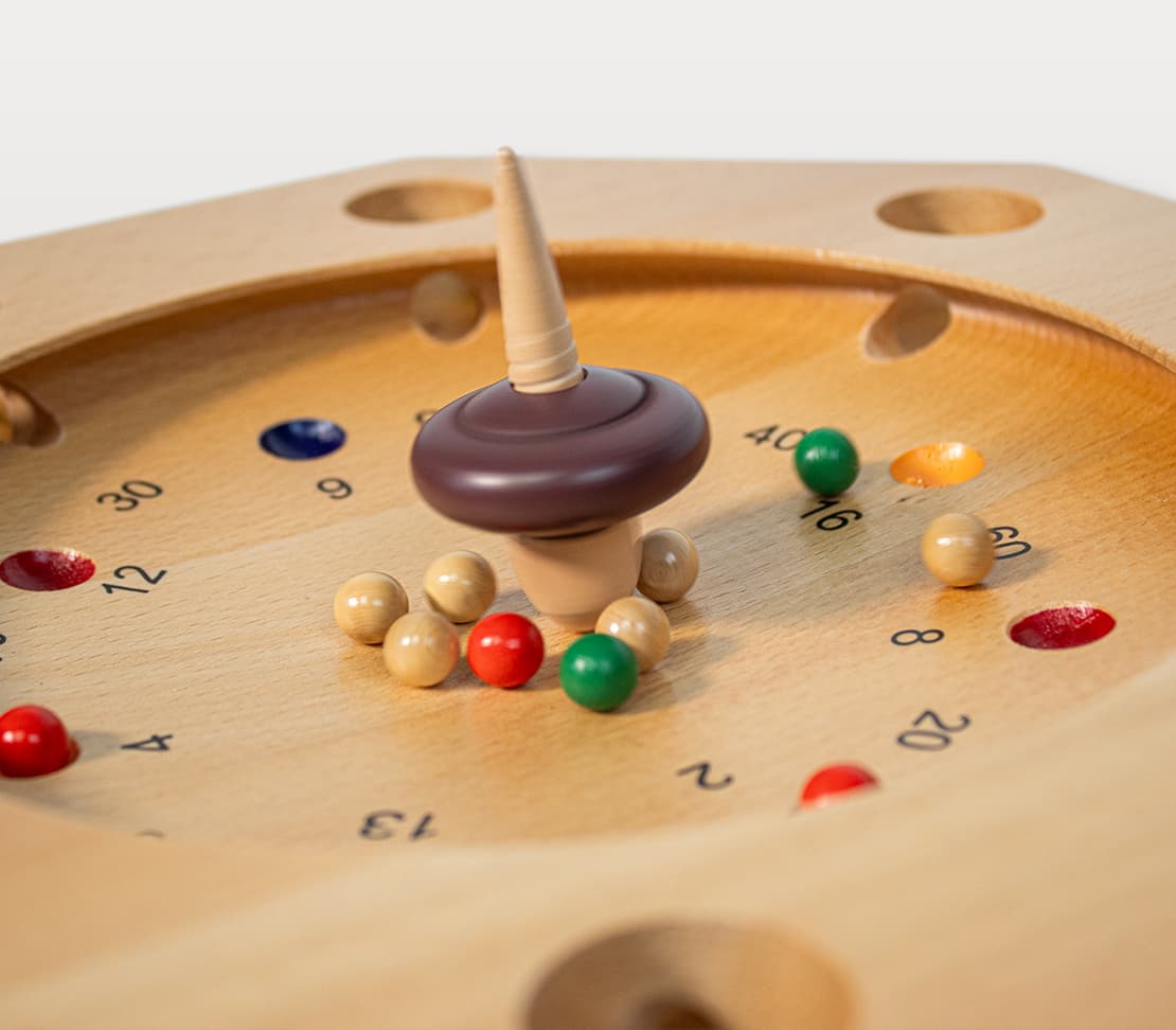 Détail de la roulette en bois de l’Octoroulette