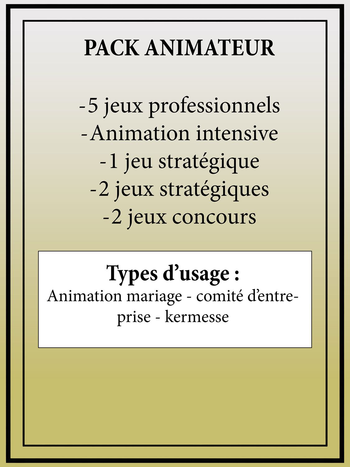 Pack de jeu pour animation