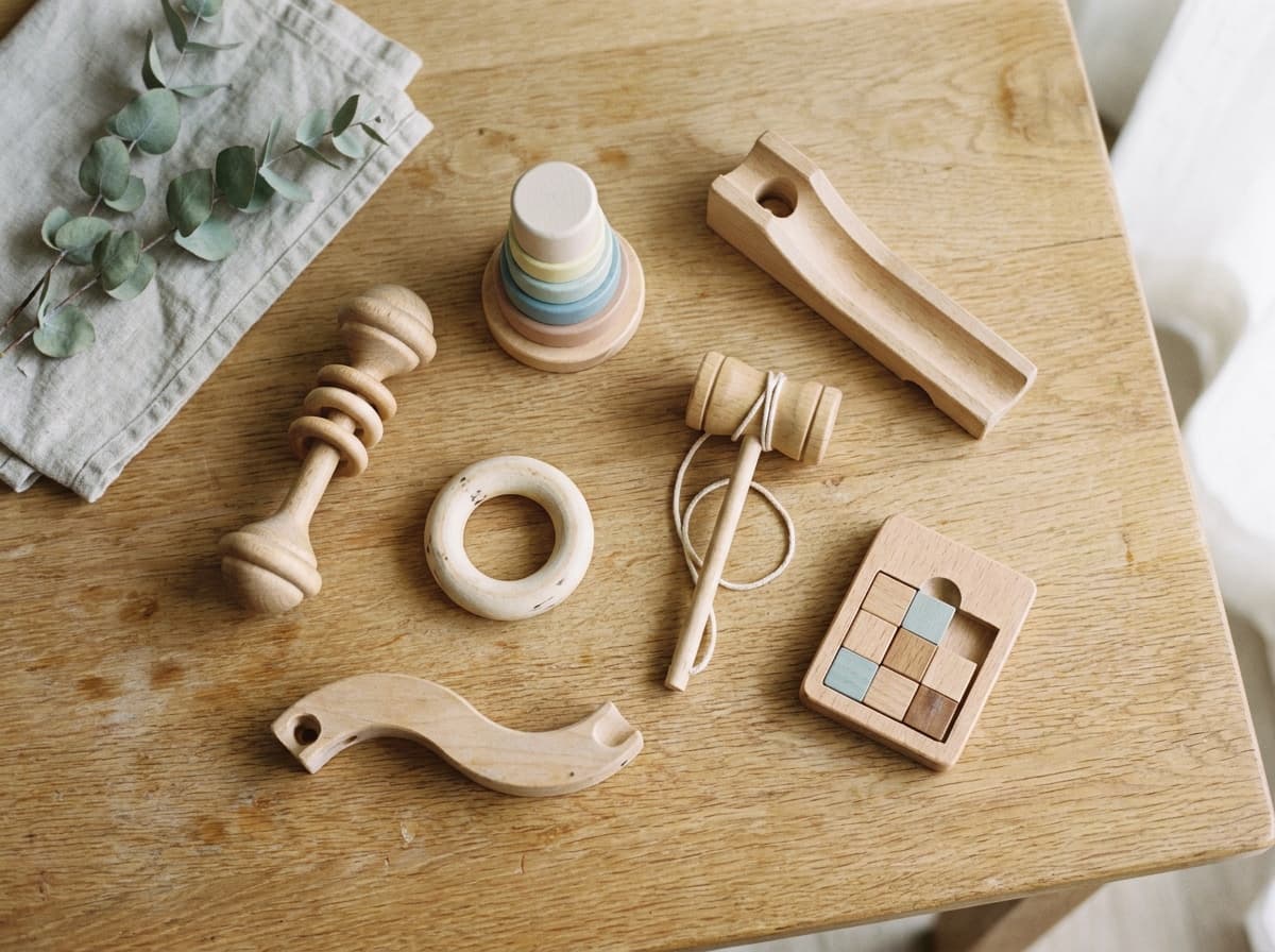 Enfant avec jouet en bois