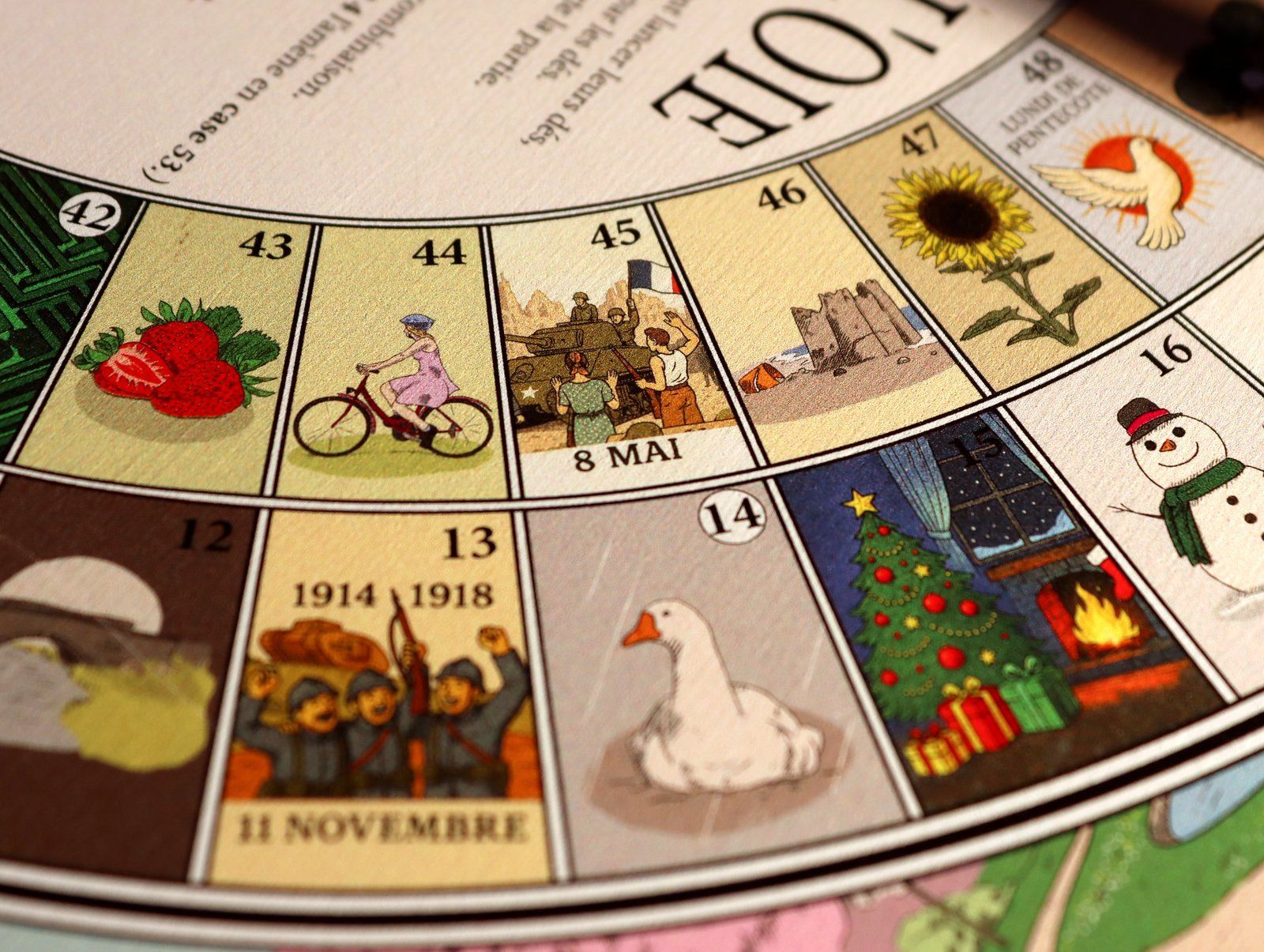 Cases 8 Mai et 11 Novembre du jeu de l'oie La Maison du Billard