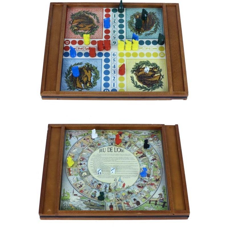 Jeu de dada et de l'oie prestige avec plumier en bois