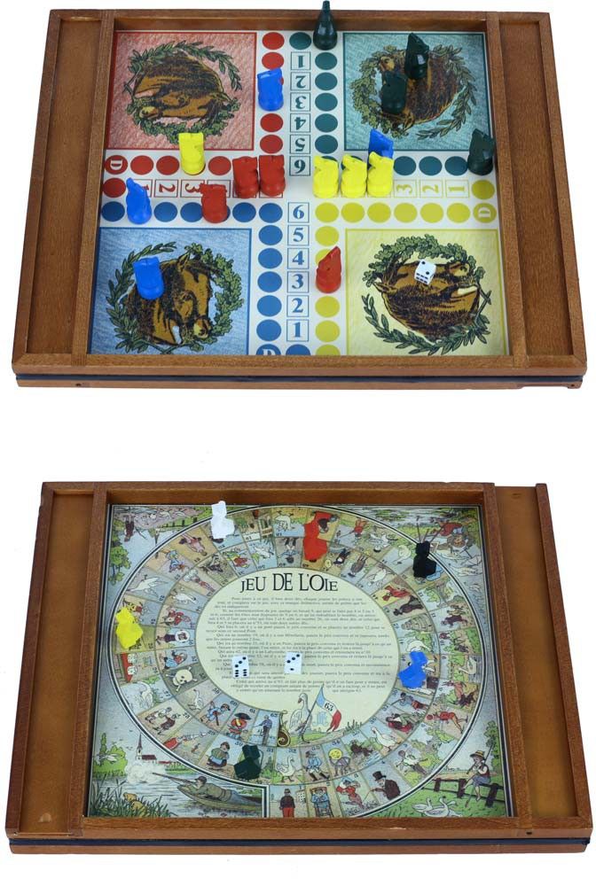 Jeu de dada et de l’oie prestige avec plumier en bois