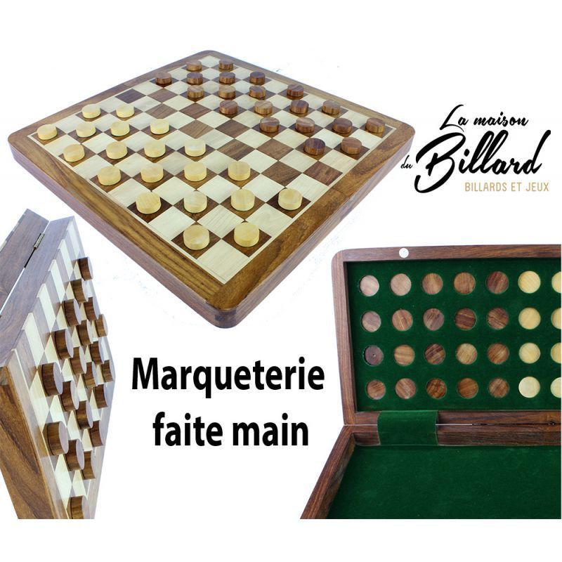 Jeu de dames marqueté et magnétique pliable